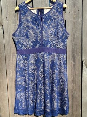 Sleeveless Blue Lace Fit-and-Flare Dress XXL